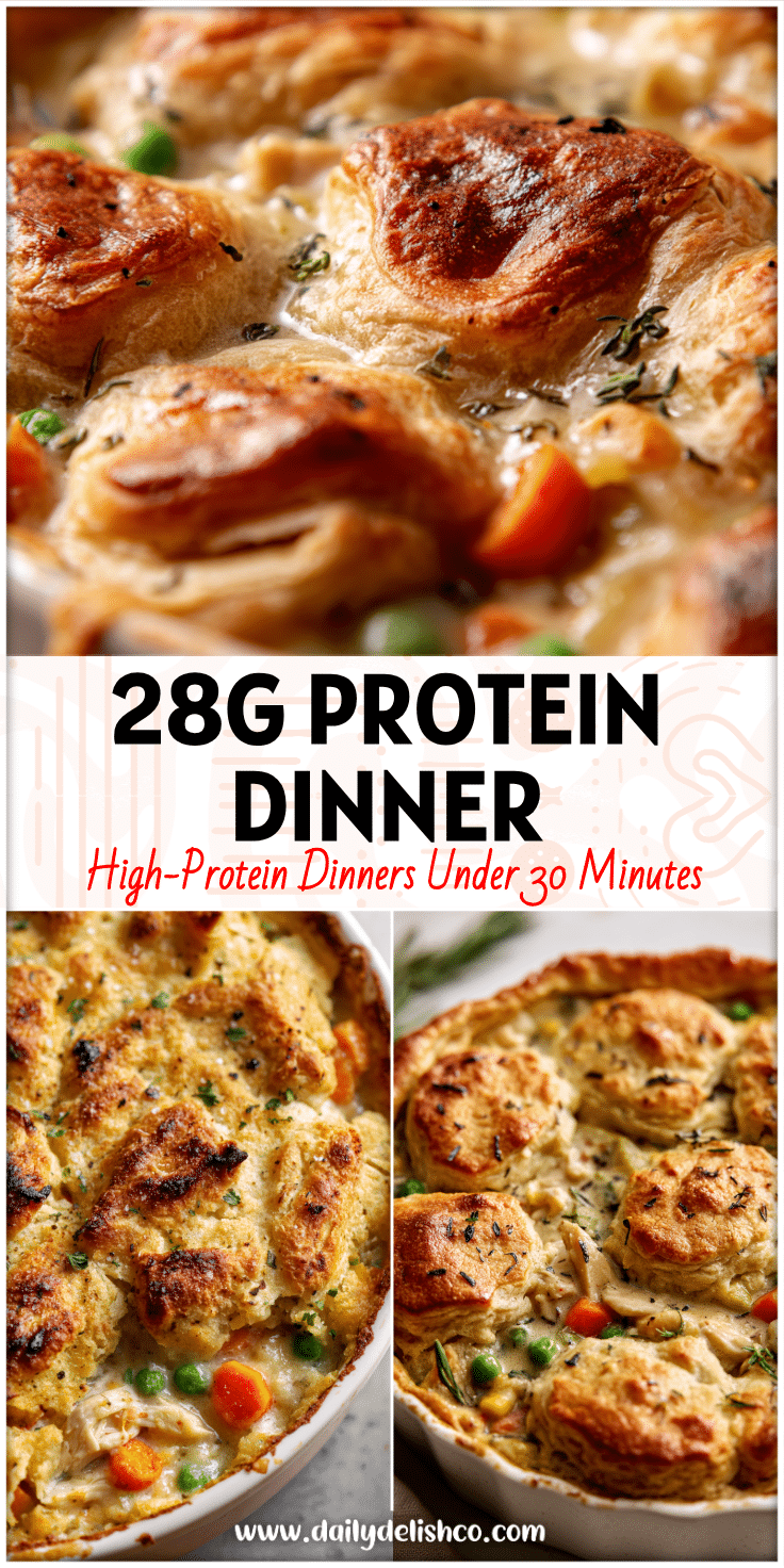 Golden baked chicken pot pie in a one pot dish, a hearty dairy free fall dinner with veggies and protein.